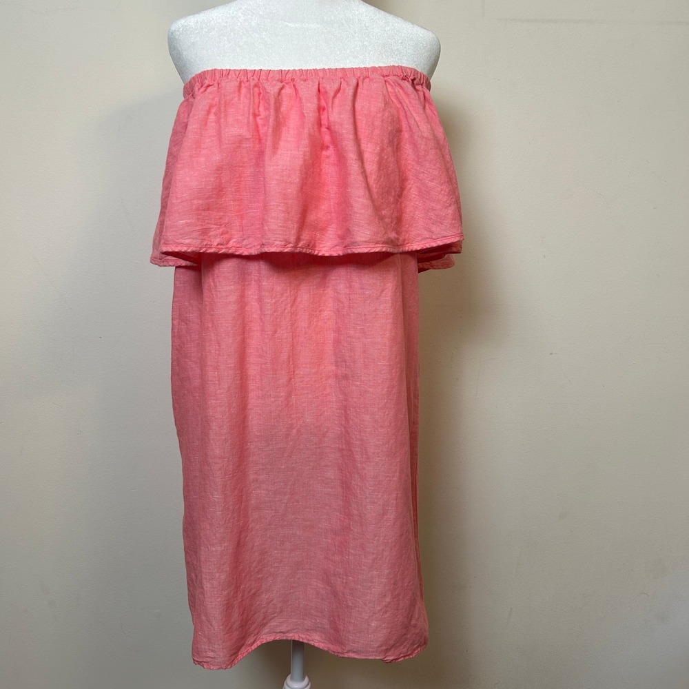 J.Crew Linen Relaxed Off the Shoulder Ruffle Blend Dress XXS Coral Pink Boho